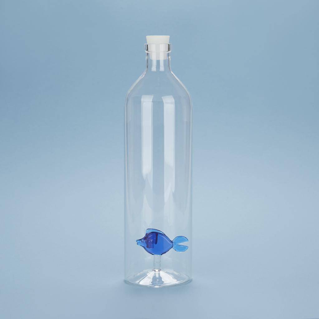 Flaska Atlantis, Blå Fisk 1,2l, Borosilikatglas