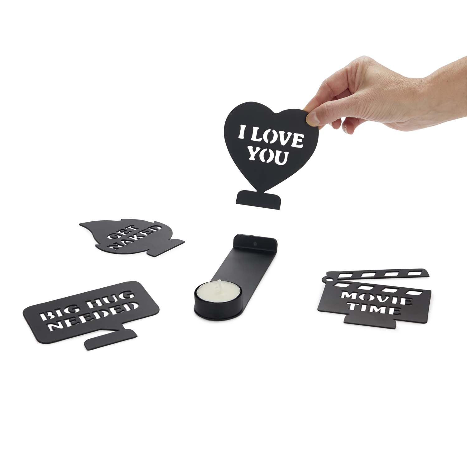 Candle holder with message, Moods, Black