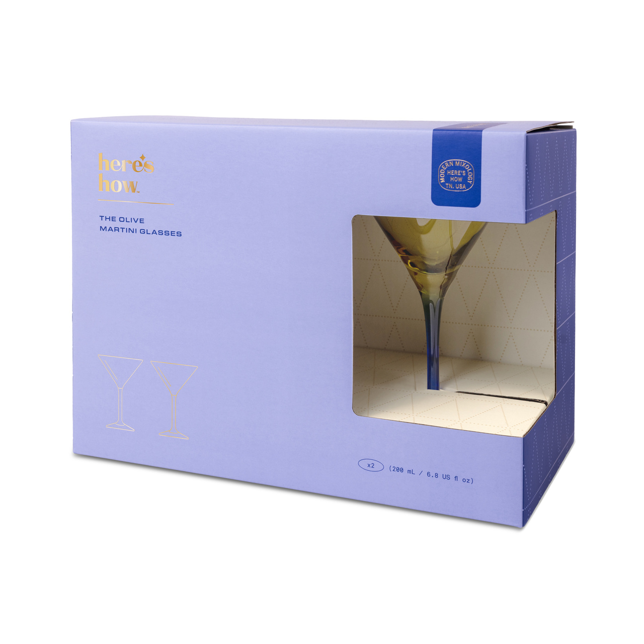 Martiniglas The Olive, Set om 2 - Oliv + Kobolt