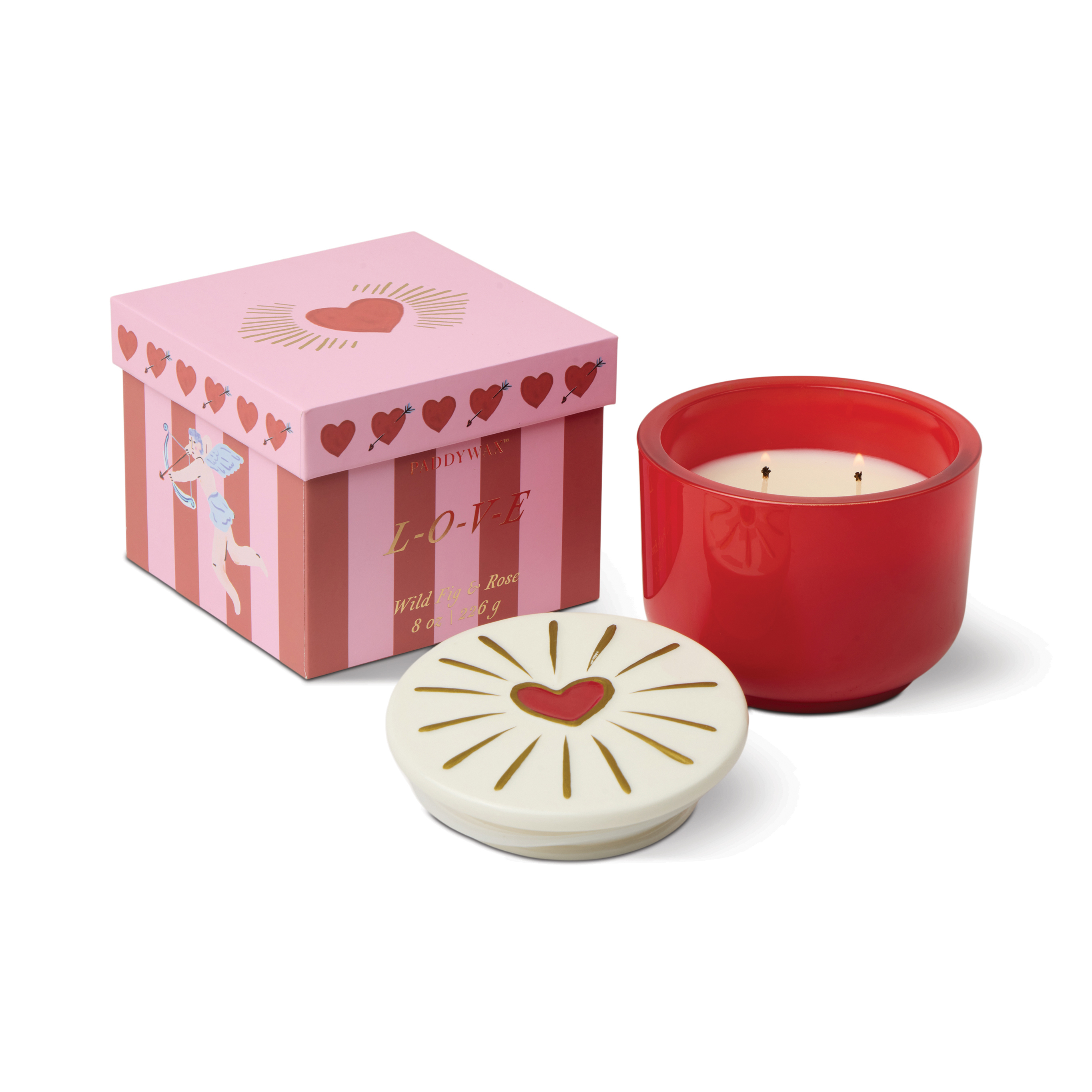 Doftljus Charmed Heart 226 g - Rött glas med lock i keramik med hjärta  - Wild Fig & Rose