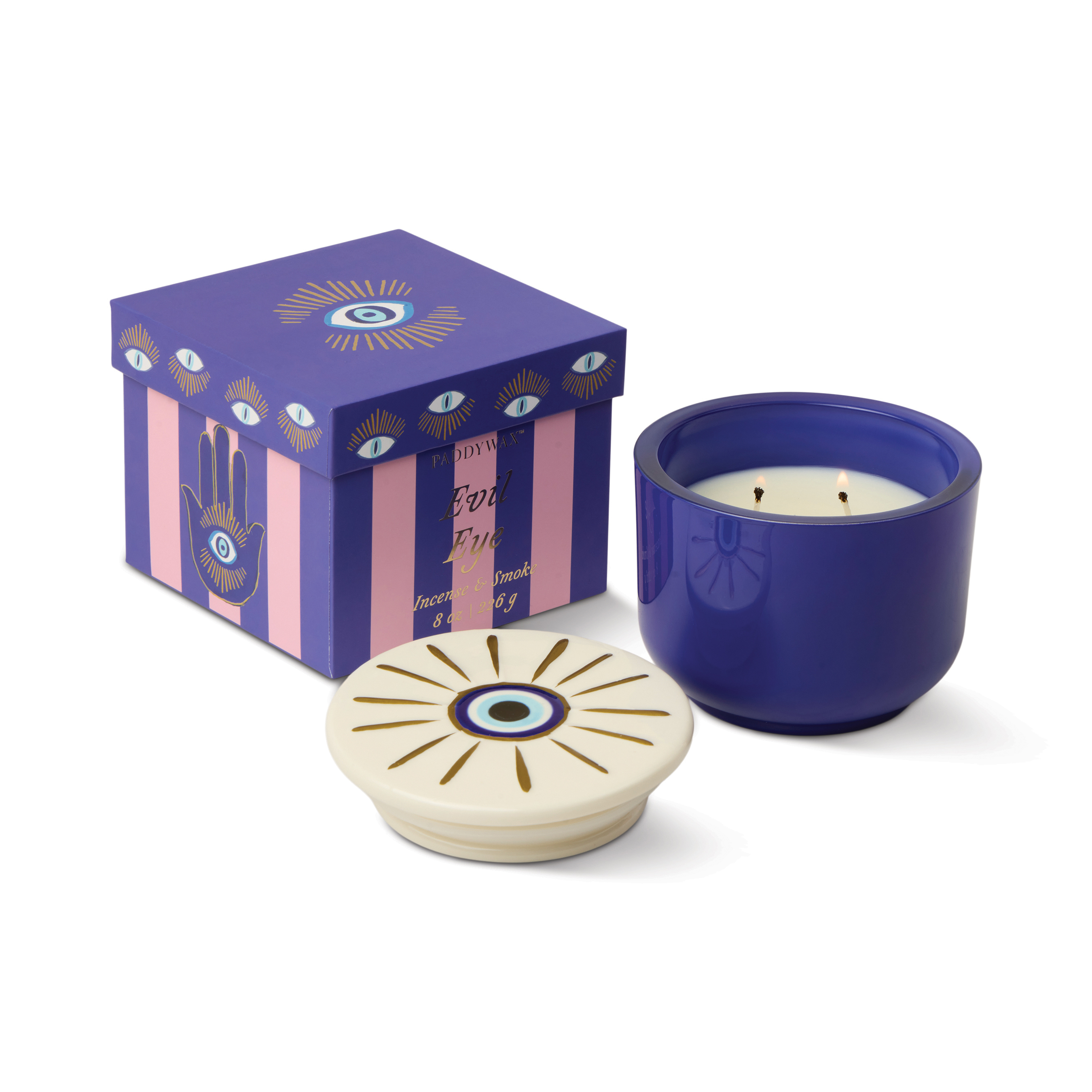 Doftljus Charmed Evil Eye 226 g- Blått Glas med lock i keramik - Incense & Smoke