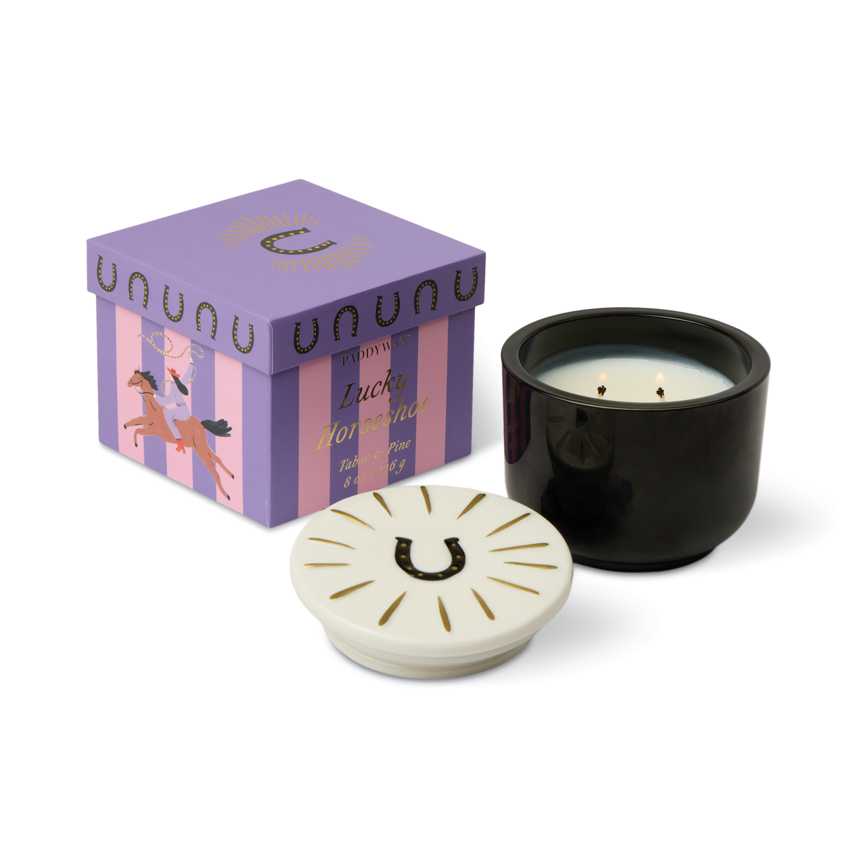Doftljus Charmed Horseshoe  226 g- Svart Glas med lock i keramik - Tabac & Pine