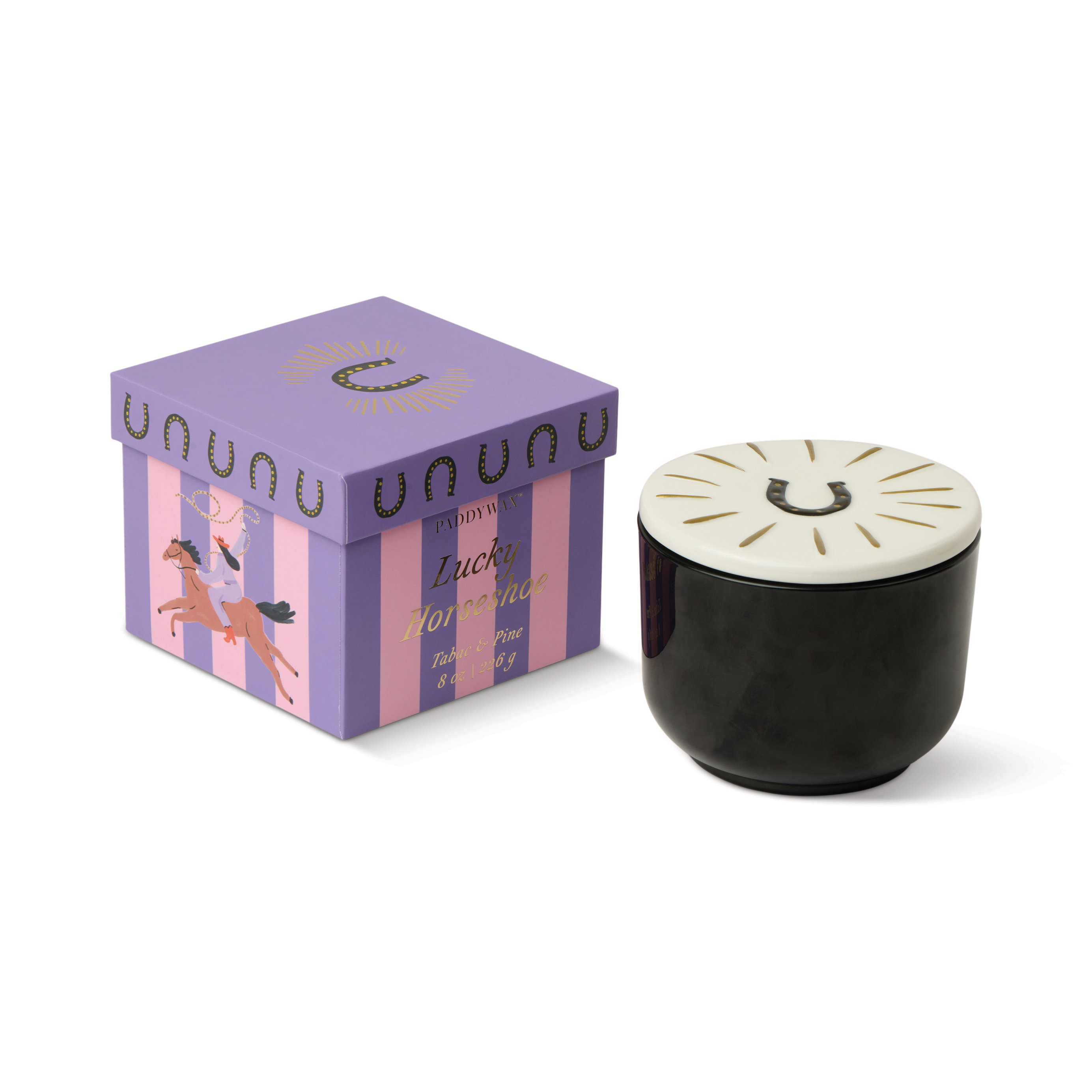Doftljus Charmed Horseshoe  226 g- Svart Glas med lock i keramik - Tabac & Pine