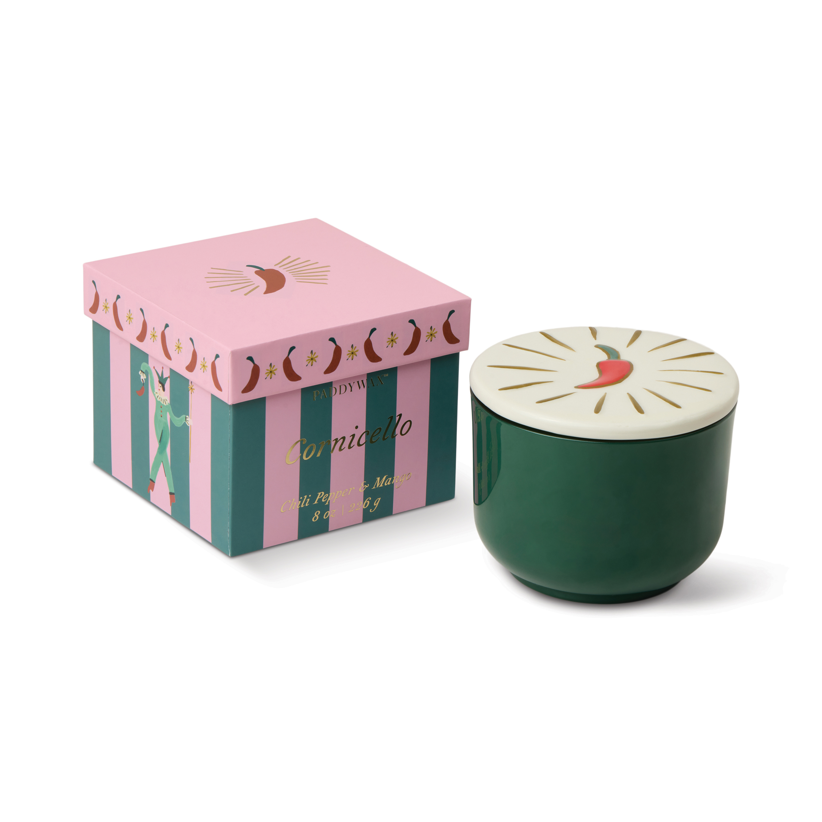 Doftljus Charmed Chili   226 g-  Grönt Glas med lock i keramik - Chilip Pepper & Mango