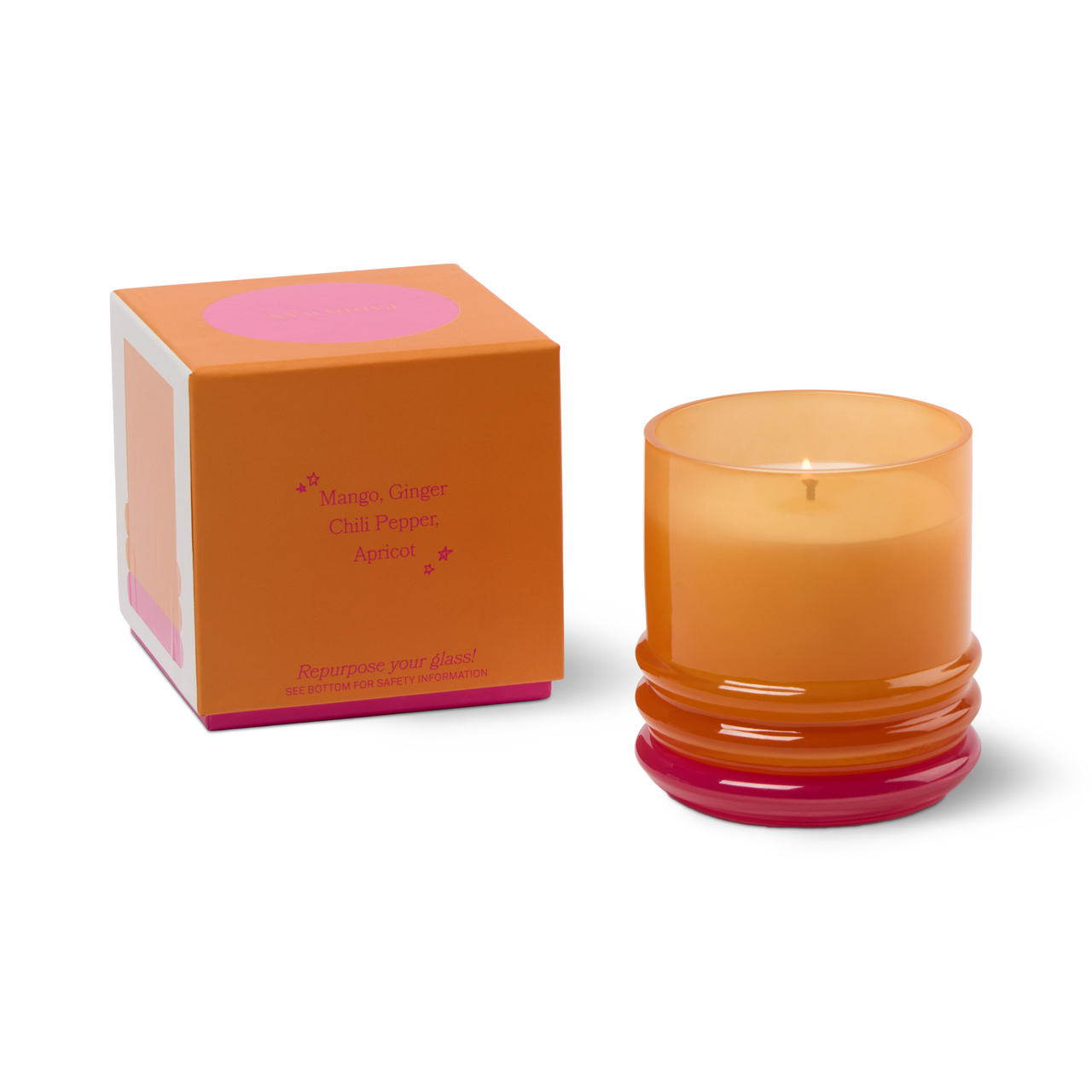 Stacked 7oz/198g Glass Candle Orange and Hot Pink - Infrared Mango