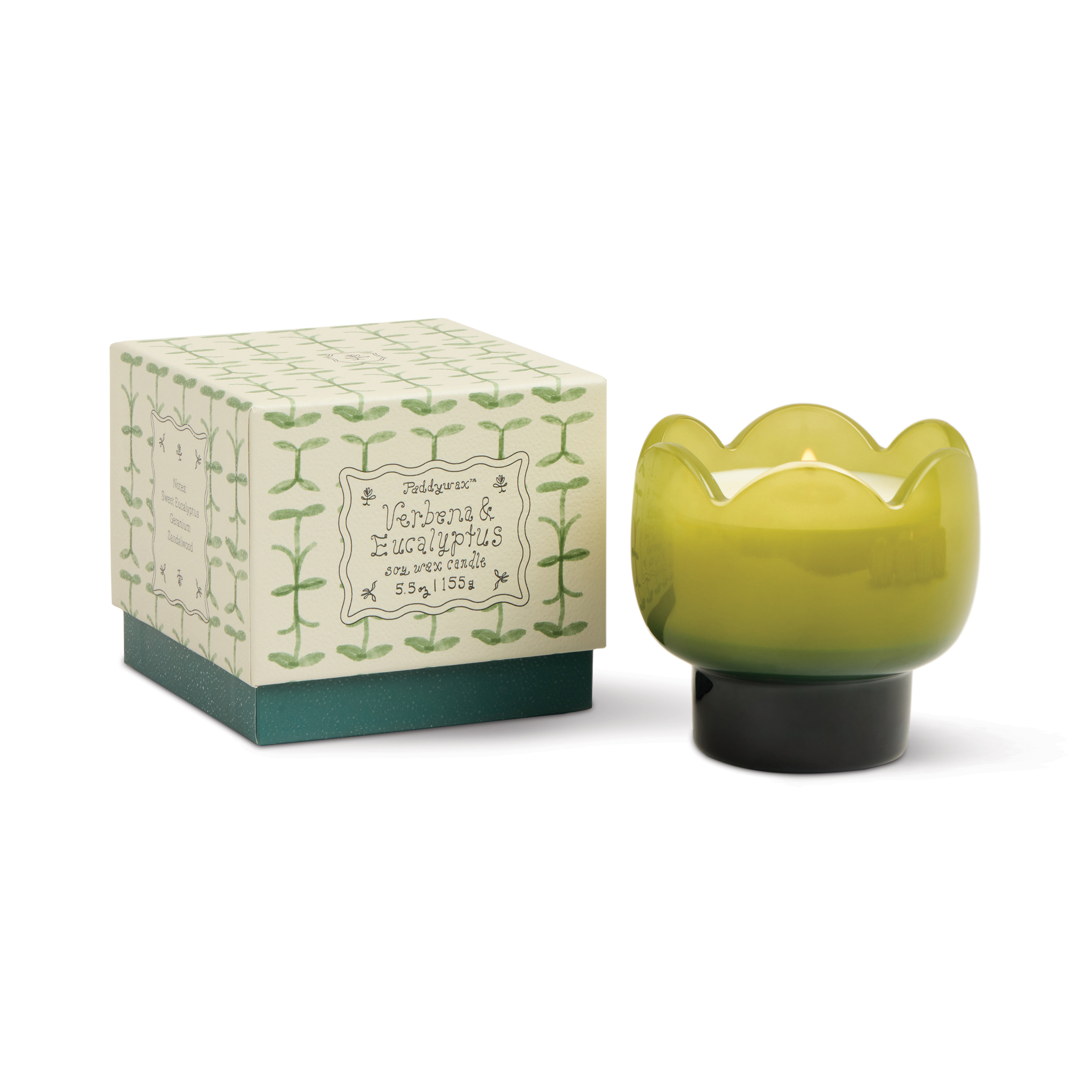 Doftljus Tulpan i tonat glas - Grönt/mörkgrönt - Verbena & Lemongrass