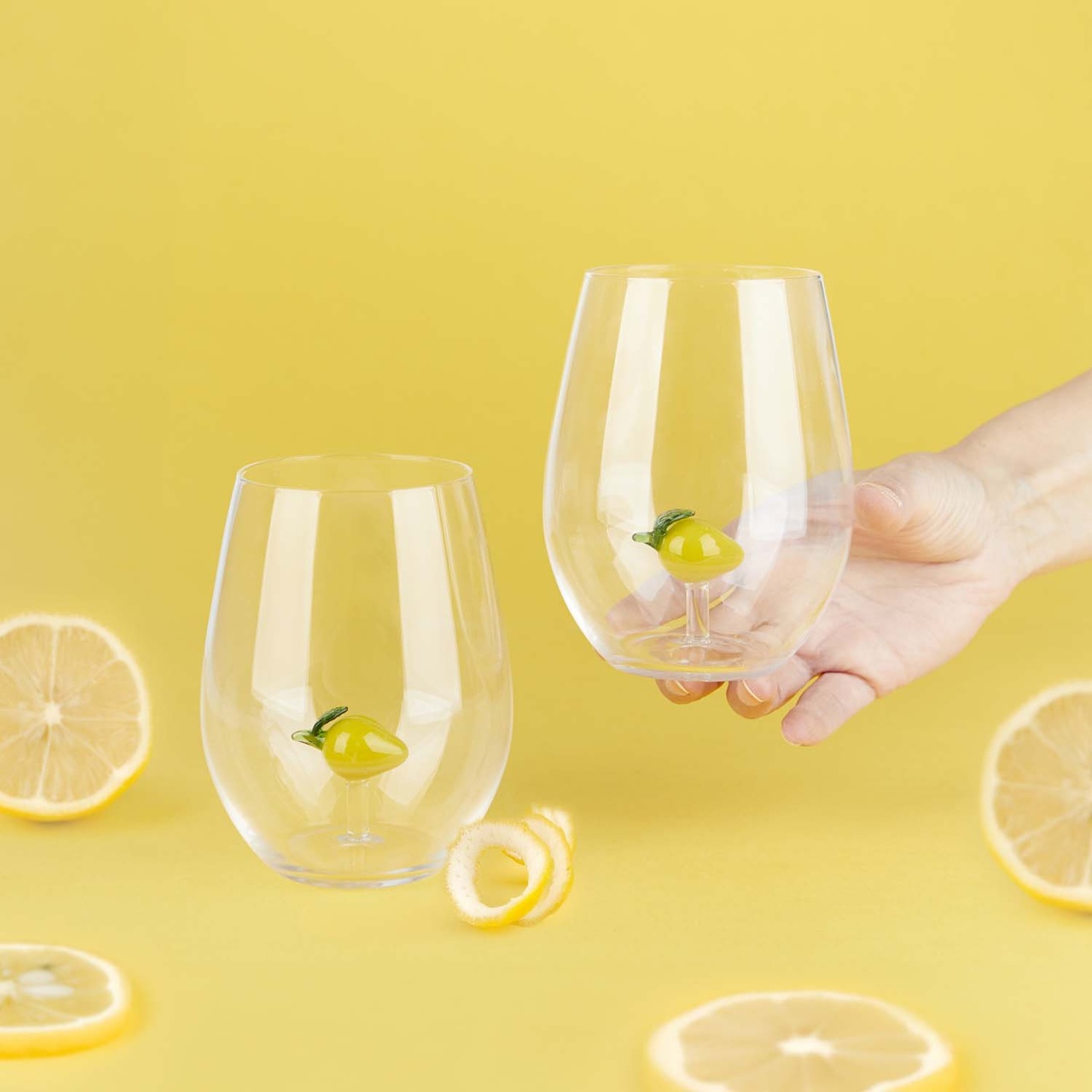 Drinking Glass Botanical, Lemon, Set of 2