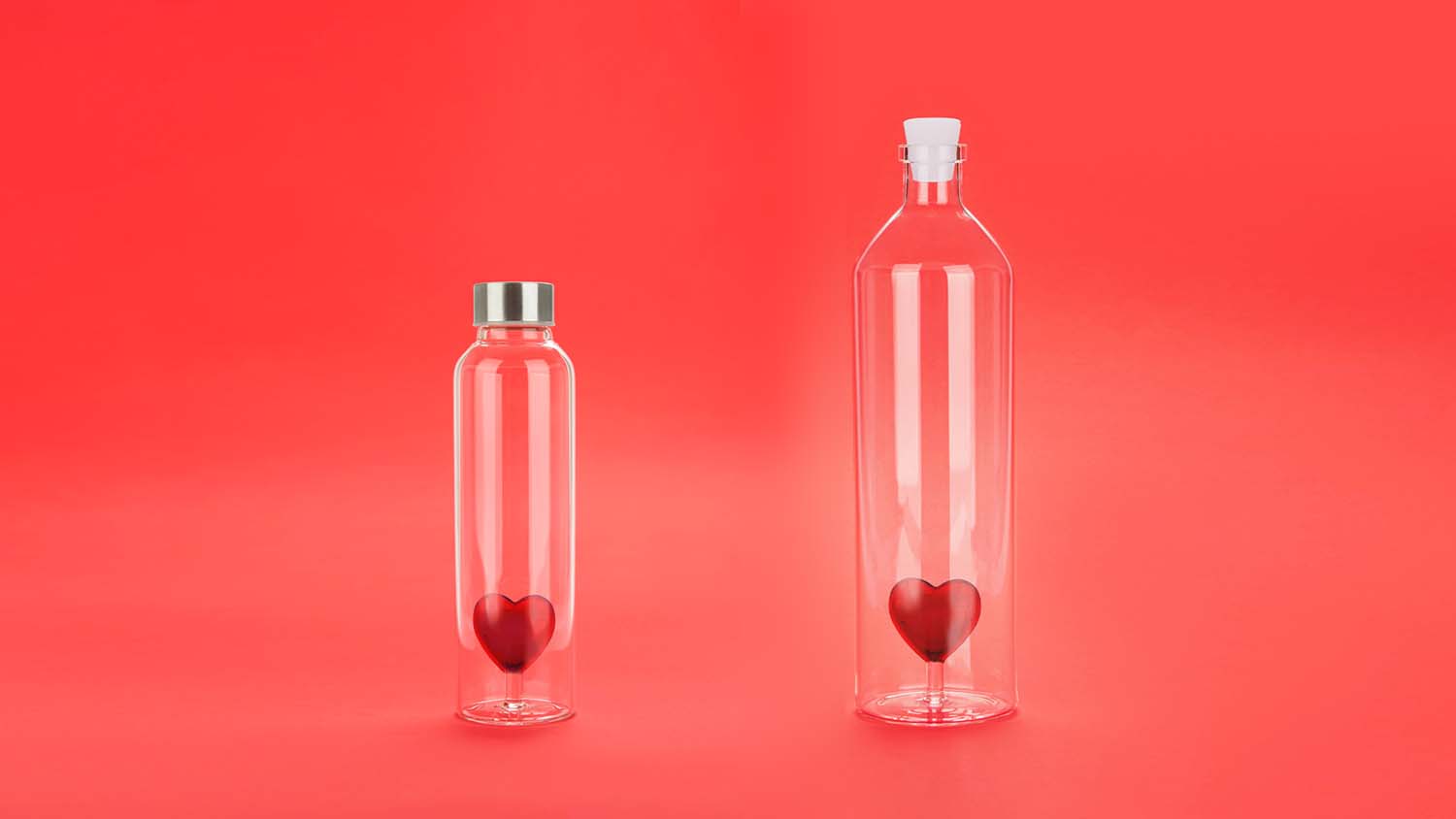 Flaska Love, Rött hjärta,  0,5 l  Borosilikatglas