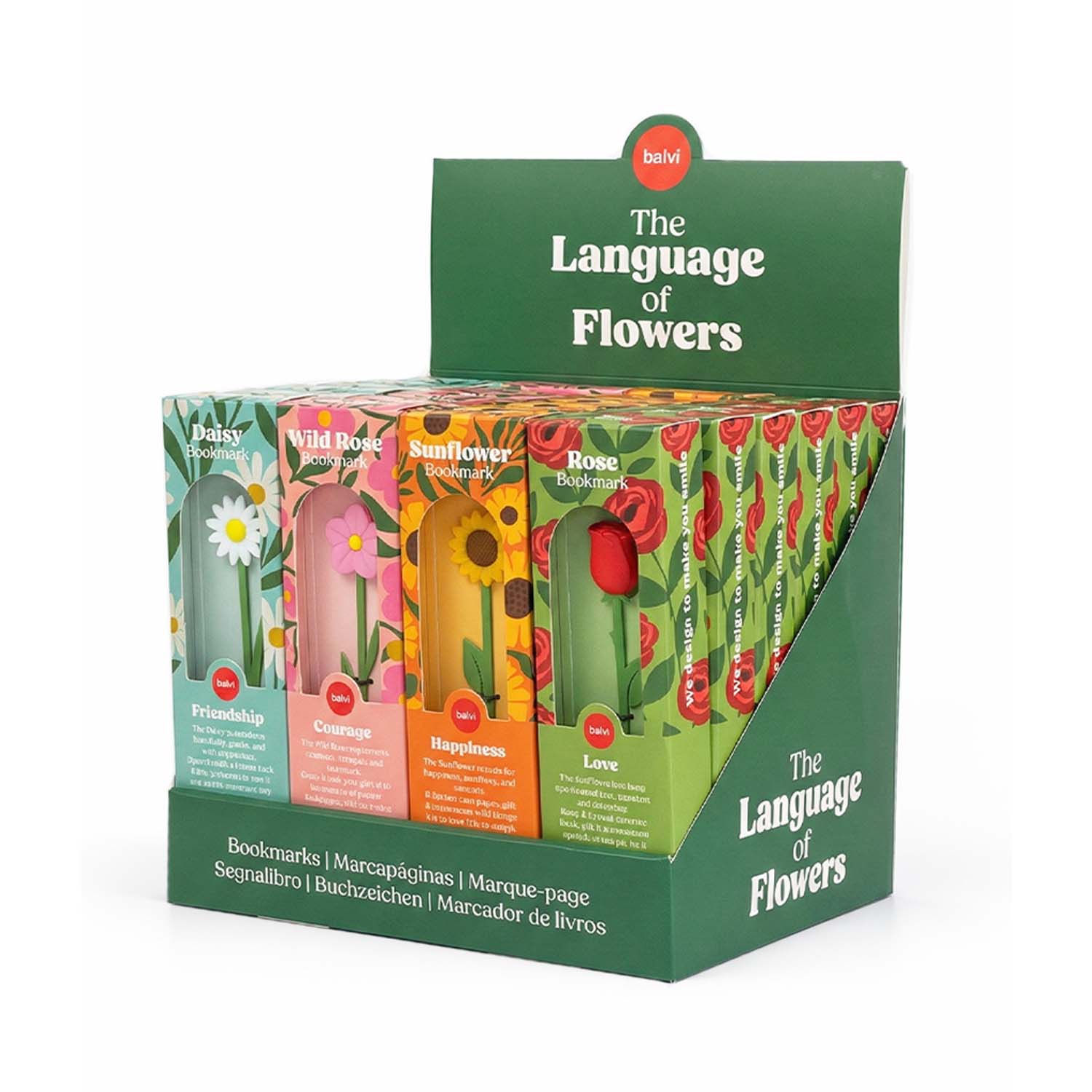 Bokmärken Blommors språk, display om 24